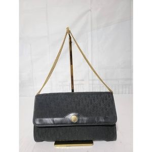 Authentic Christian Dior Vintage Oblique Canvas Chain Shoulder Bag Black